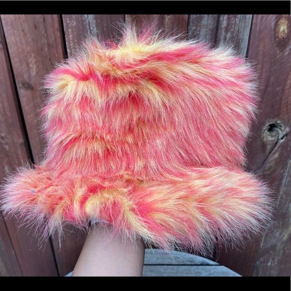 Vtg 9s Y2k Rave Furry Fuzzy Bucket Hat 